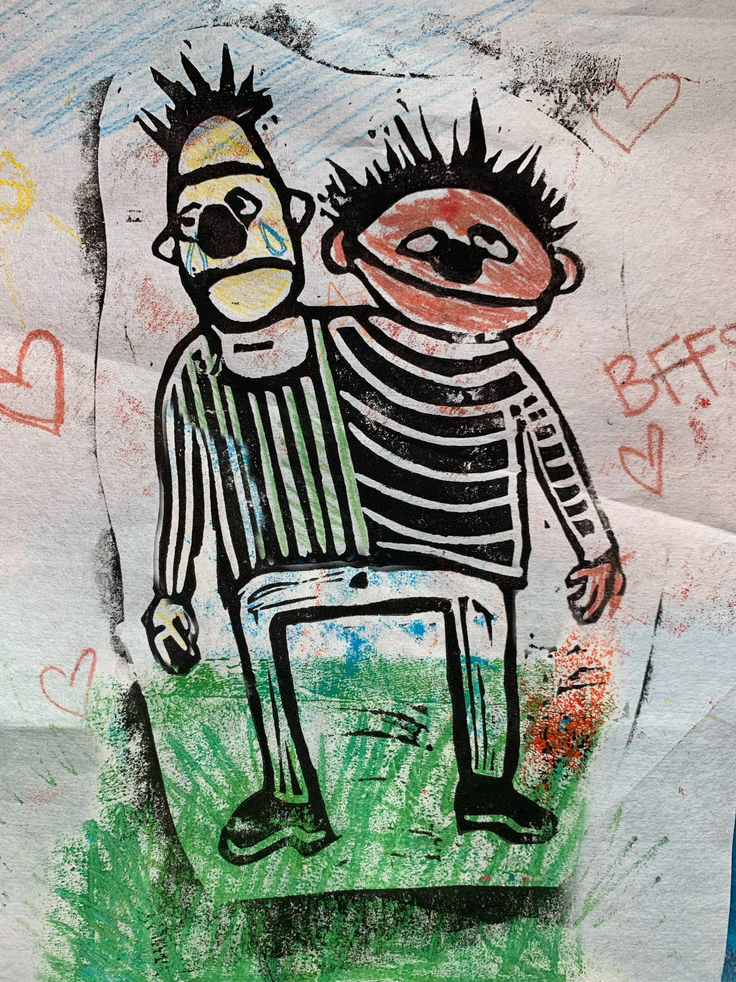 Best Friends (2020)
Linocut and monotype print. 1/1